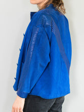 Laden Sie das Bild in den Galerie-Viewer, Blaue Lederjacke Vintage