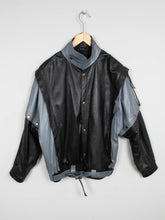 Laden Sie das Bild in den Galerie-Viewer, Vintage Lederjacke Schwarz Grau