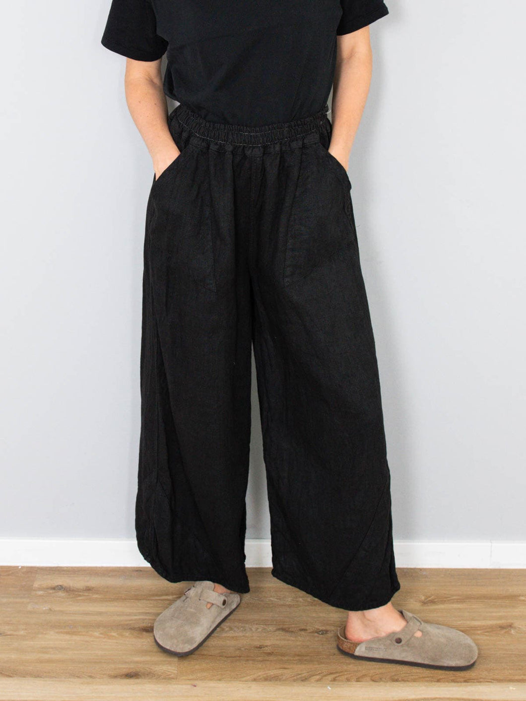 High Waist Leinenhose Schwarz