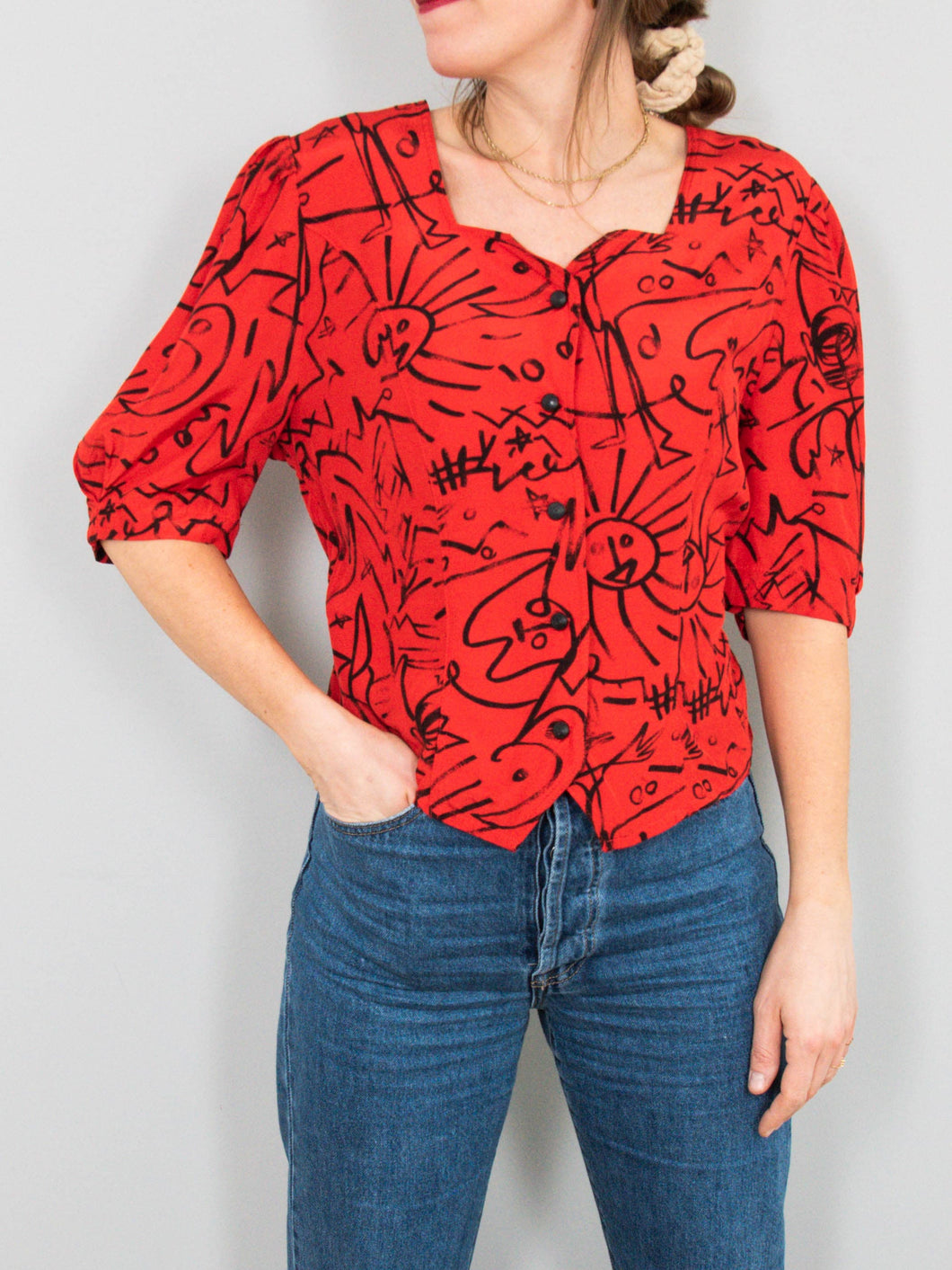 Rote Vintage Bluse
