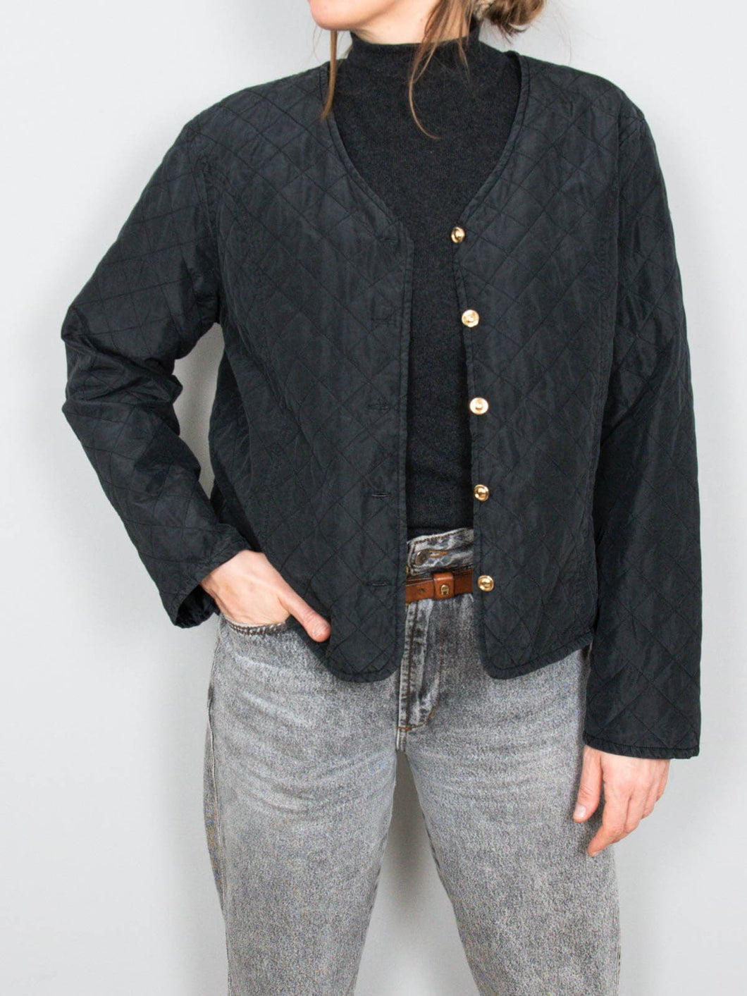 Schwarze Steppjacke Seide