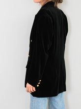 Laden Sie das Bild in den Galerie-Viewer, Schwarzer Vintage Samtblazer