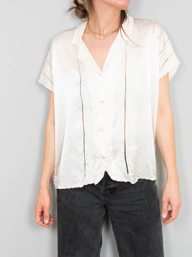 Seidenbluse Creme Spitze