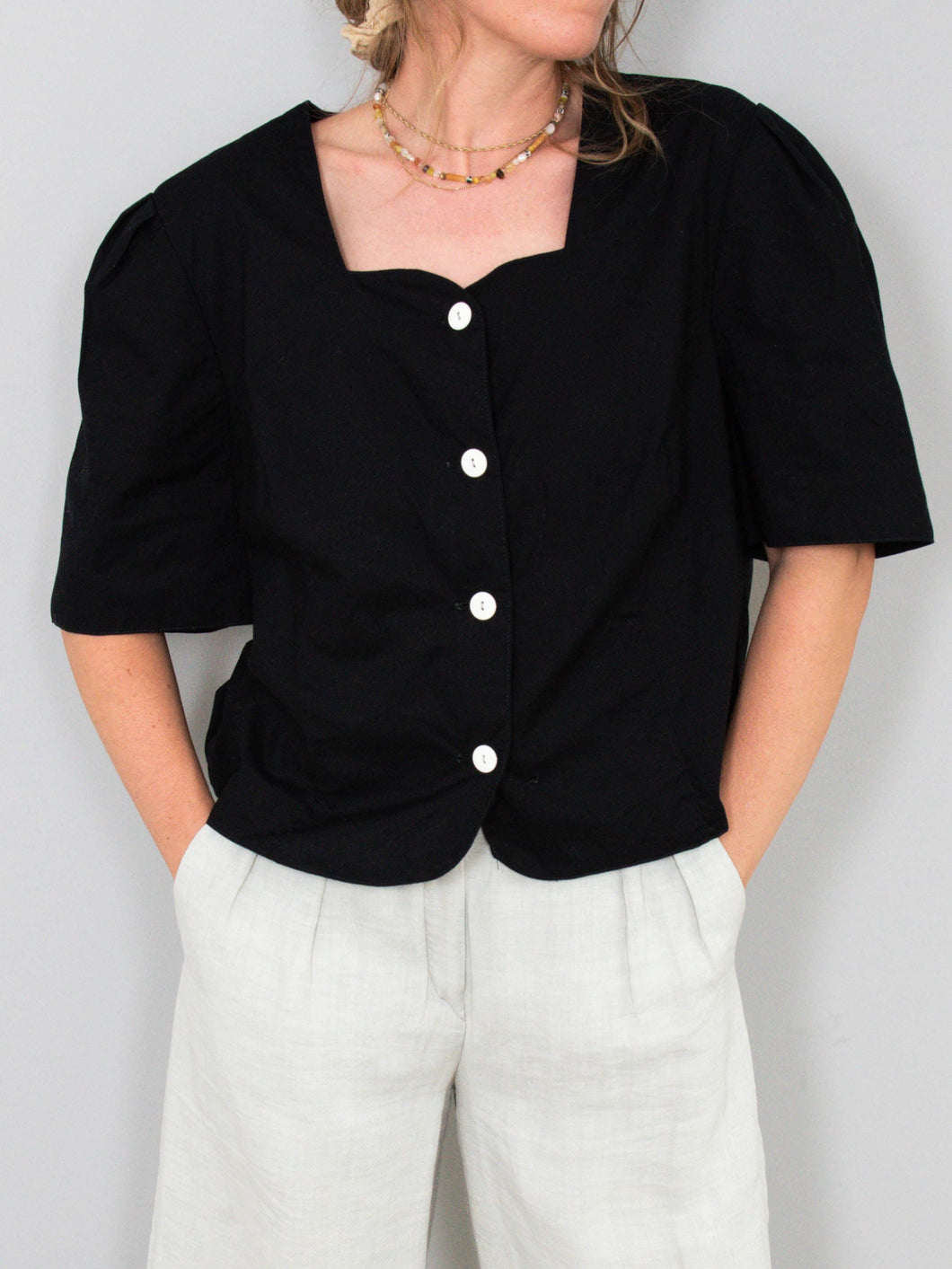 Cropped Bluse Schwarz