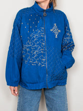 Laden Sie das Bild in den Galerie-Viewer, blaue jacke seide vintage